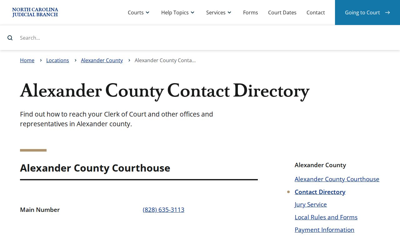Alexander County court docket clerk contact directory