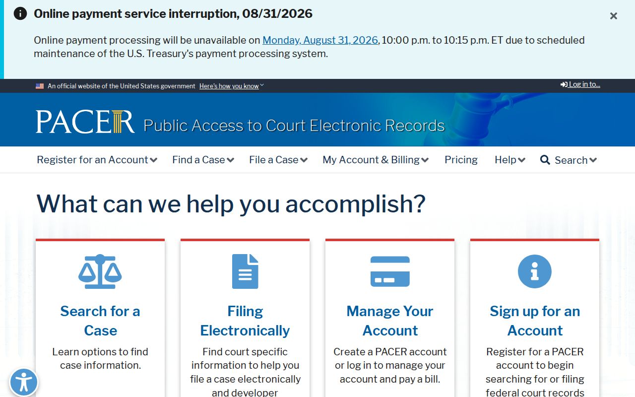 Alexander County case search federal PACER boundary