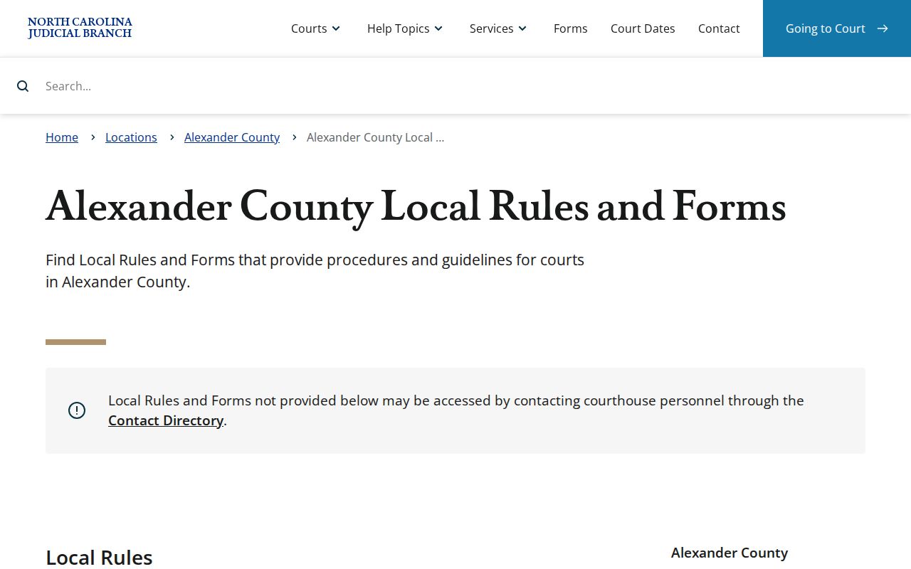 Alexander County court calendar local rules and forms record