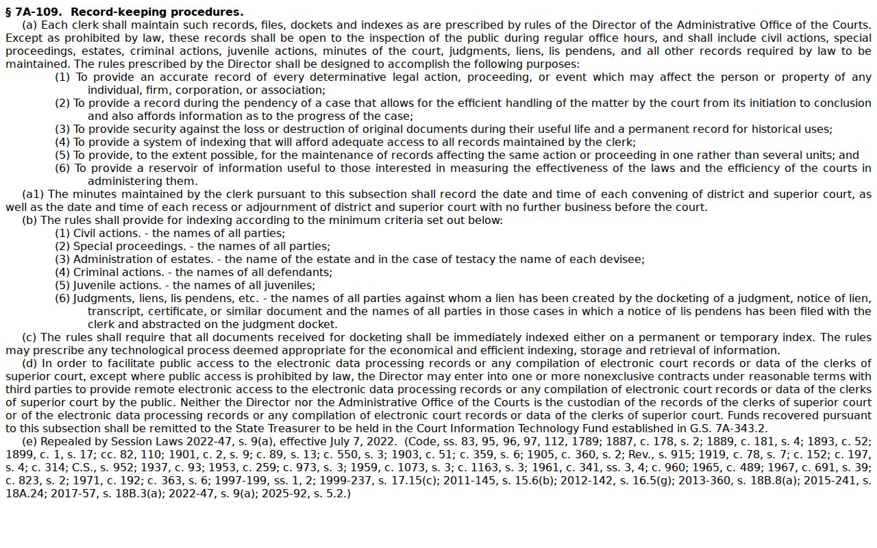 Alexander County court calendar public court-record access statute