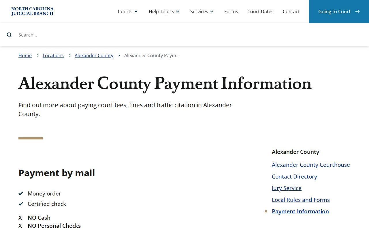 Alexander County traffic court records payment information
